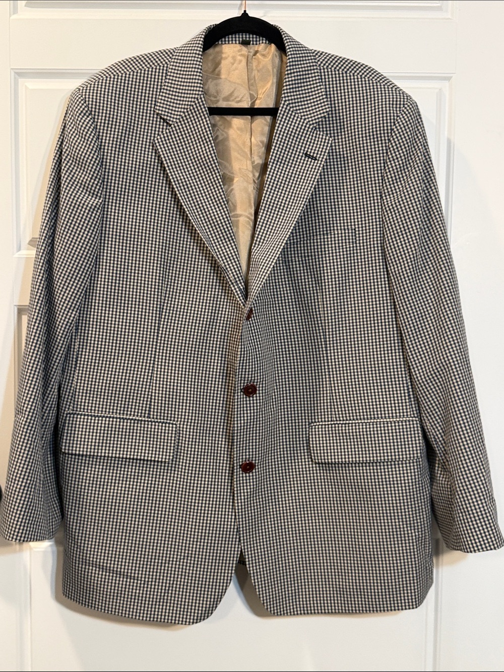 Orvis Blazer Men’s Blue Beige Pattern 2 Button with Hidden 3 Button 42R